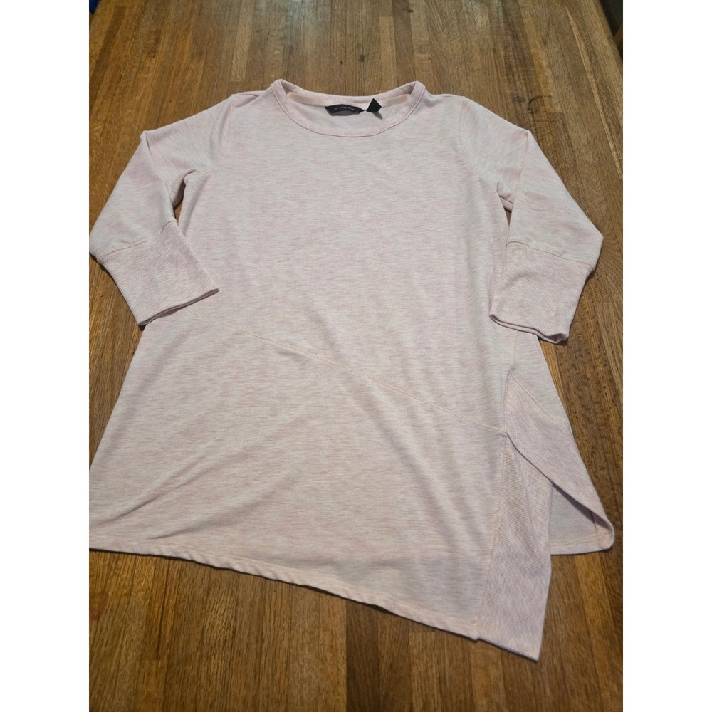 H by Halston Women XS Heathered Pink Asymmetrical Hem 3/4 Sleeve Tunic Top